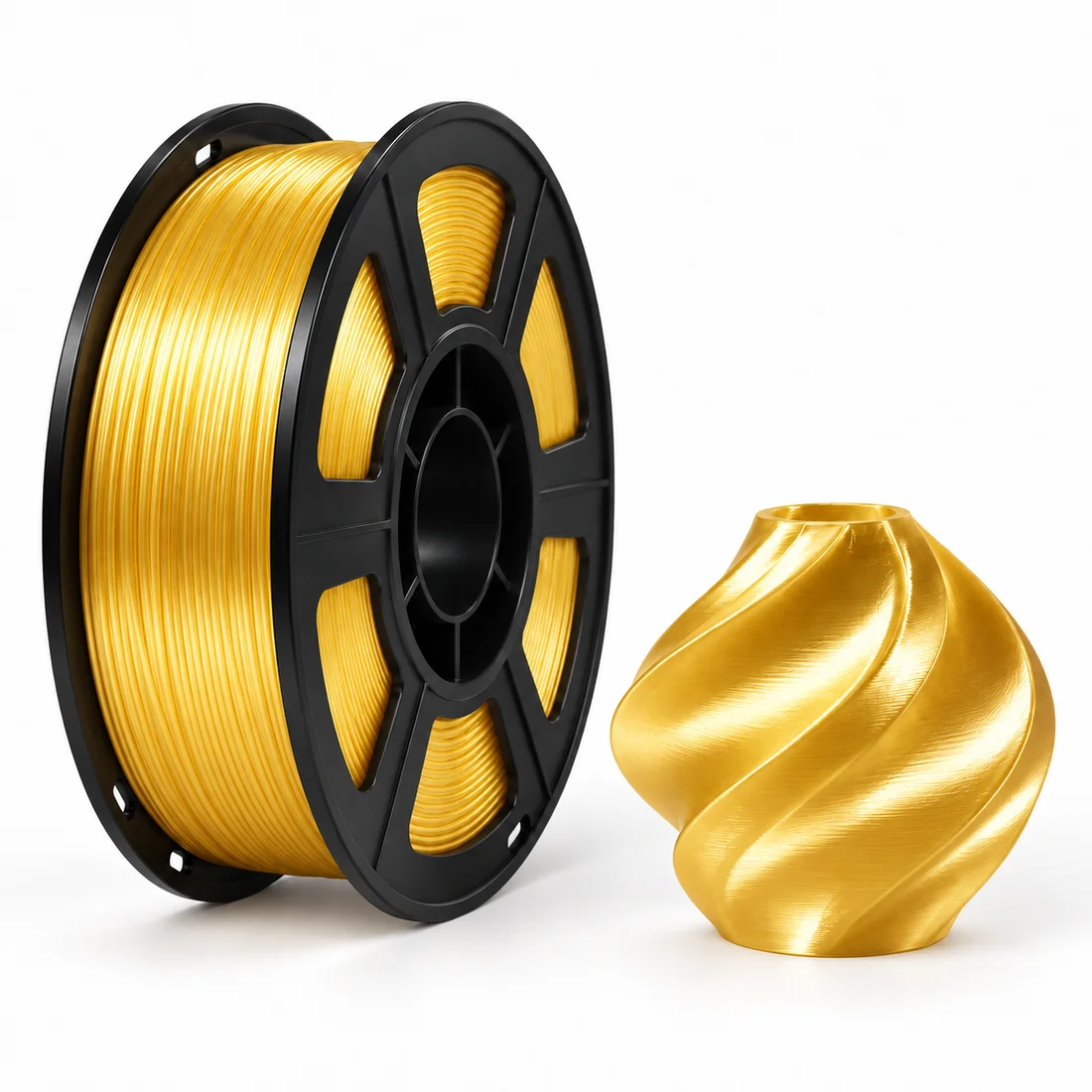 Bobina UNXFIL PLA Silk dourado e objeto impresso